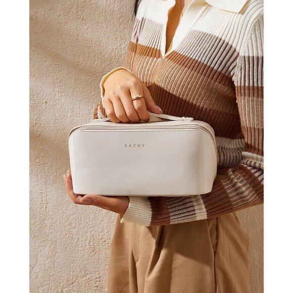 Women White Large Capacity Cosmetic Travel Makeup Waterproof Portable Pouch Bag - Picture 8 of 9